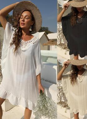 Women's hand hook patchwork backless strap ruffled beach