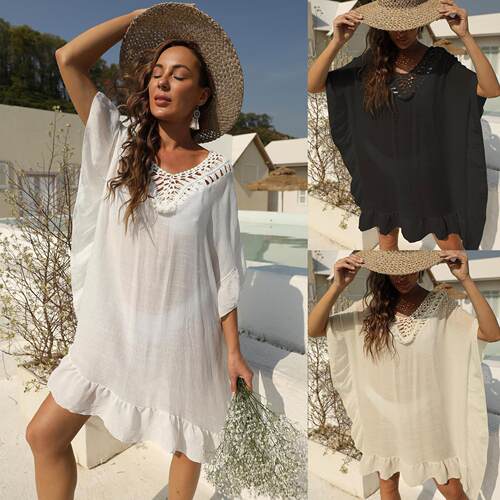 Women's hand hook patchwork backless strap ruffled beach