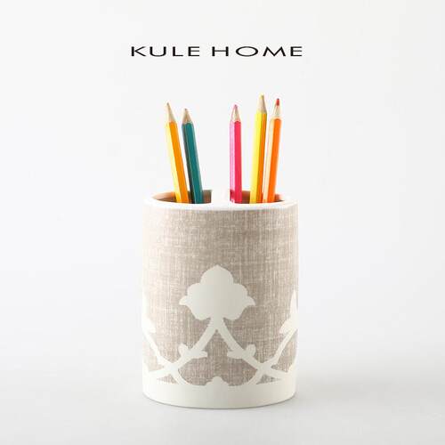KULE HOME 陶瓷毛笔笔筒学生桌面文具收纳盒中国风办公室笔桶摆件