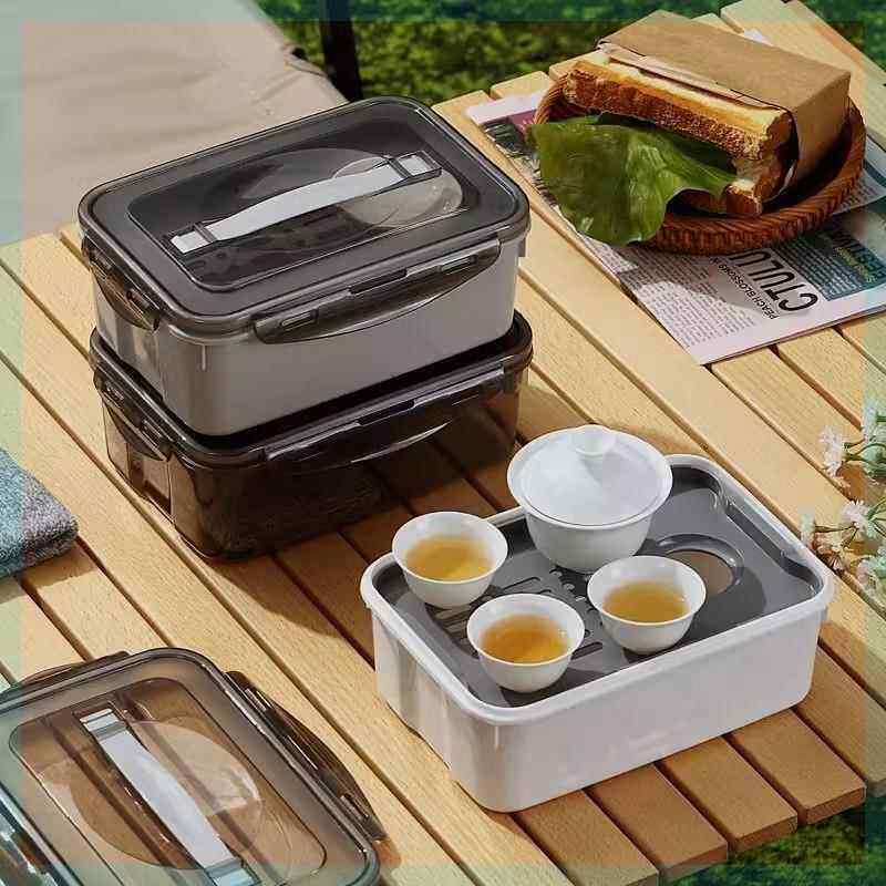 塑料功夫茶具建筑工地茶托盘便携式一壶三杯茶旅行茶托盘汽车茶托