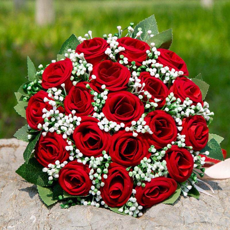 中式婚礼18朵绒布玫瑰新娘手捧花丝带永生结婚接亲小手捧仿真花