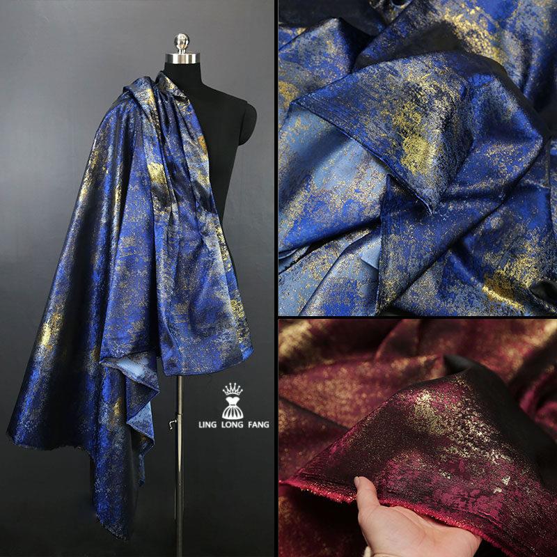 鎏金双面织锦缎抽象提花面料 马面汉服裙廓形外套服装设计师面料
