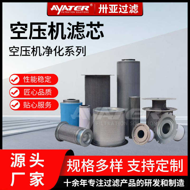 卅亚螺杆机油气分离器滤芯空压机三滤内置/外置玻纤折叠缠绕油分