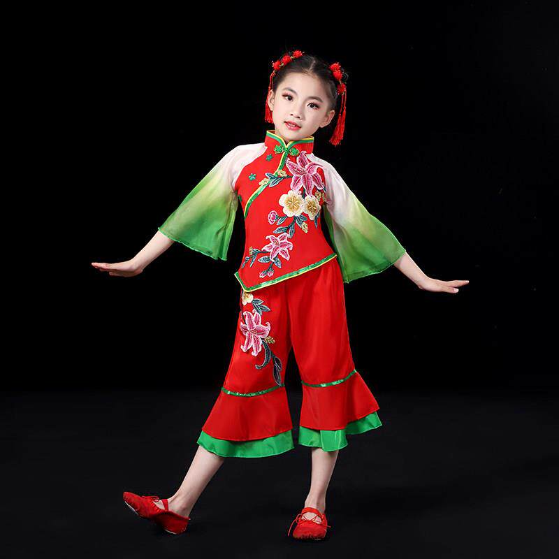 新款六一儿童秧歌舞蹈表演服样样红幼儿园幼儿喜庆开门红演出服