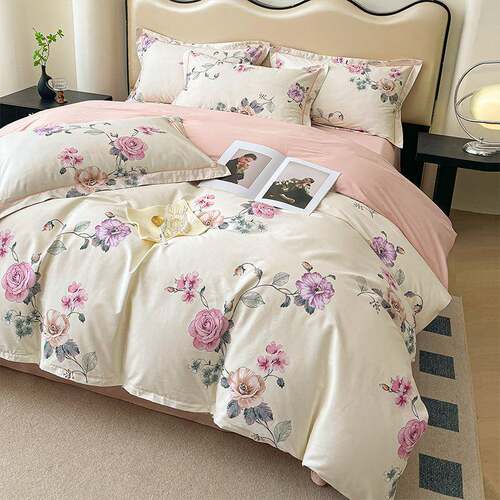 活性全棉印花上件格四ZJM套床单被罩法式甜美简约风多规时尚床四