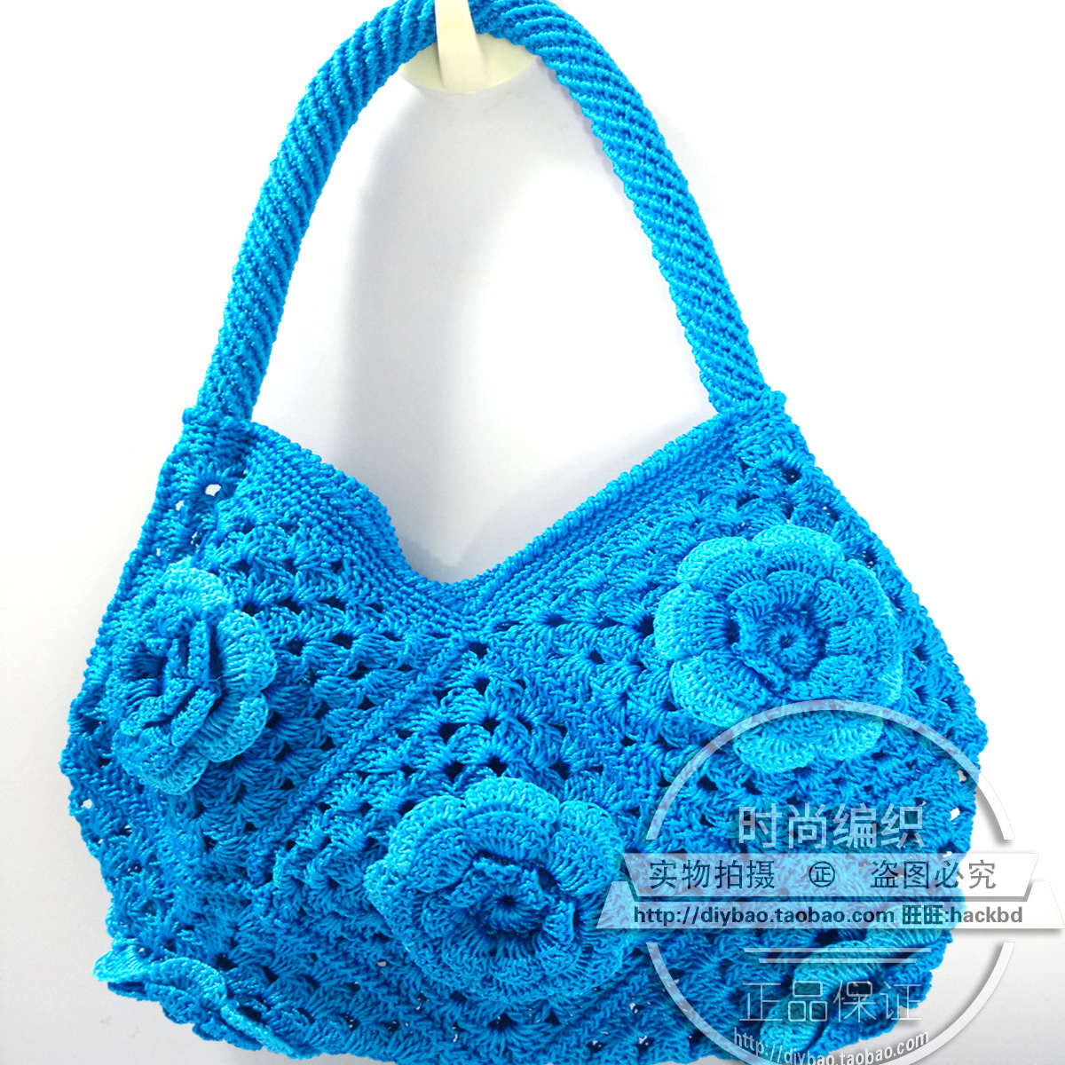 手提孔蓝色8片花包拼花包  手工艺品 钩编包 手工包