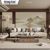湖山春暖图刺绣壁布背景墙纸中式 古风聚财山水壁纸客餐厅壁画新款