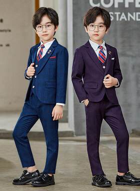 儿童礼服男童秋冬加绒英伦小西装套装花童宝宝生日西服钢琴演出服
