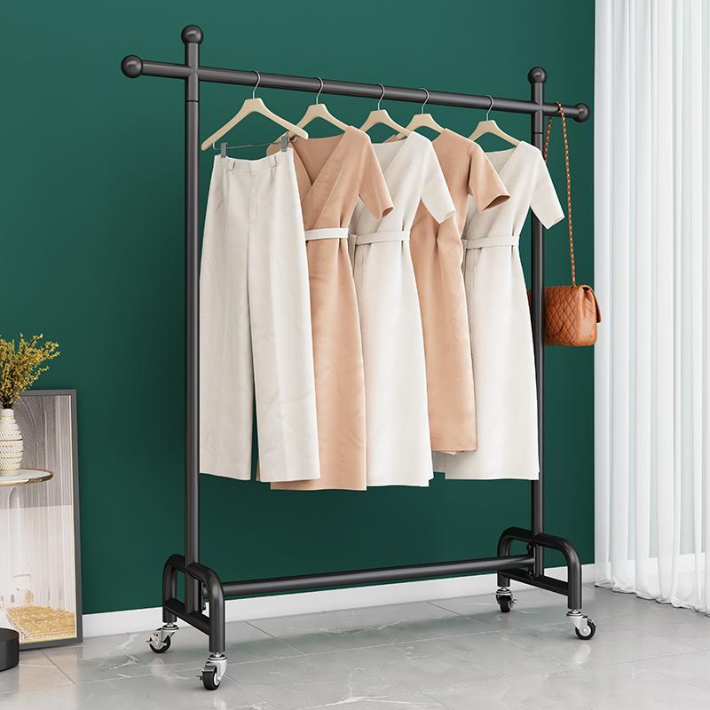 简易晾衣架服装店衣服挂衣收纳架女装陈列挂衣杆展示架移动带滑轮
