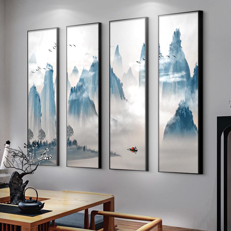 新中式装饰画客厅壁画沙发背景墙山水画四联画禅意茶室办公室挂画