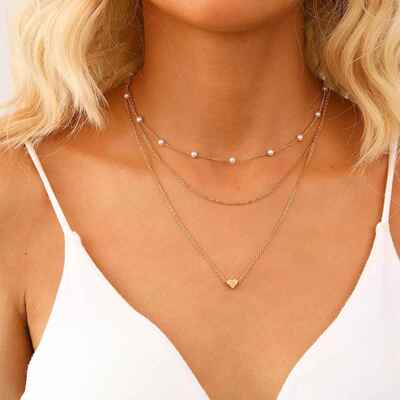 3-piece set of pearl gold necklace珍珠金色项炼3件套多层叠戴