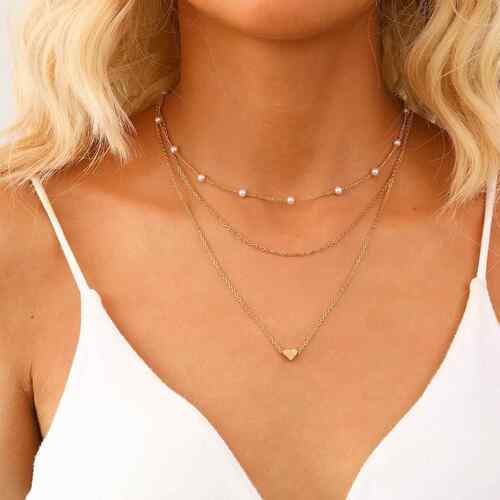 3-piece set of pearl gold necklace珍珠金色项炼3件套多层叠戴