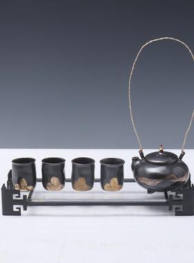 轻奢新中式陶瓷茶具套装茶壶茶杯茶盘组合摆件茶几茶室样板间软装