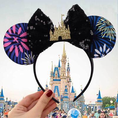 Castle Fireworks Mouse Ears Headband Sequins Bow Girls Cospl