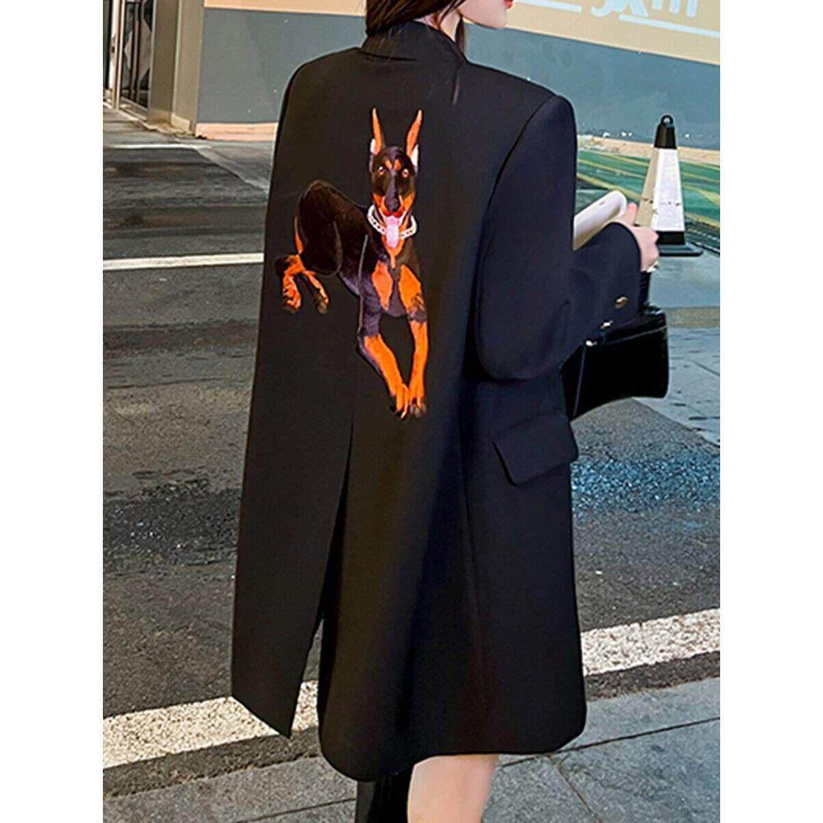 香港高级感宽松西装外套女士2026春秋大码女装中长款休闲刺绣西服