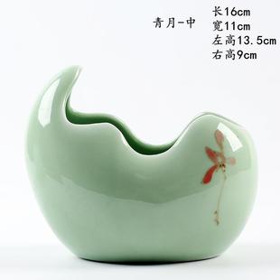 铜钱草水培花盆金钱草专用陶瓷大号青瓷月亮水养碗莲睡莲绿萝容器