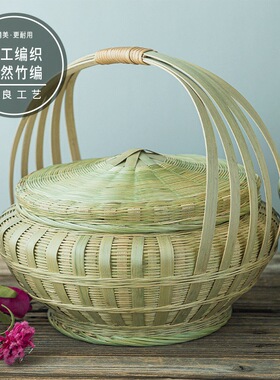 竹篮提篮提篮盖子编织竹筐竹雕
