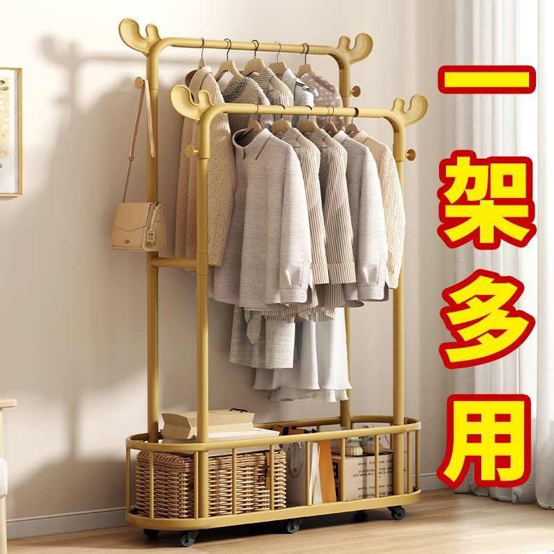 轻奢带轮可移动衣帽架家用衣服收纳架阳台现代简易卧室落地挂衣架
