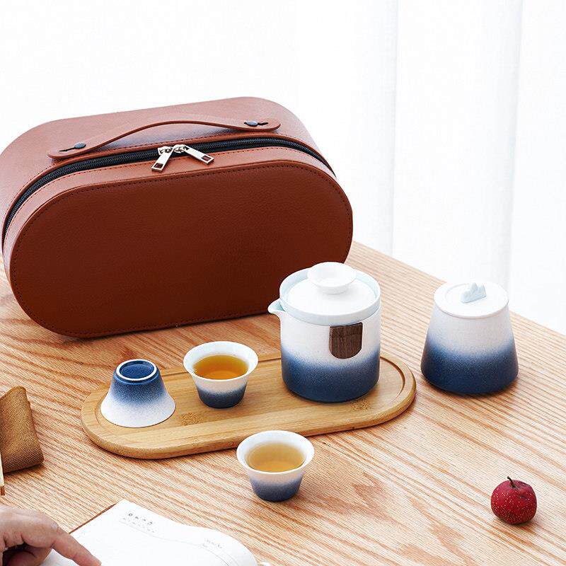 旅行茶具套装便携式户外露营泡茶壶快客杯一壶四杯陶瓷功夫小套组