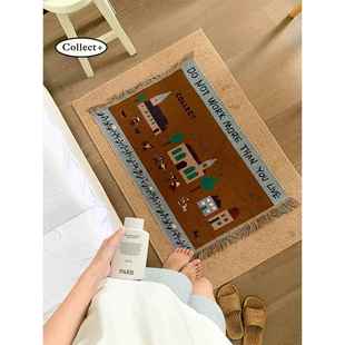 中古风针织可Fh 布挂毯毛边壁 x}^l^餐爱小毯子∞桌布垫沙发巾饰装