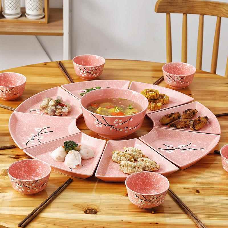 团圆拼盘组合餐具套装碟子菜盘大拼盘摆盘日式釉下彩家用陶瓷包邮