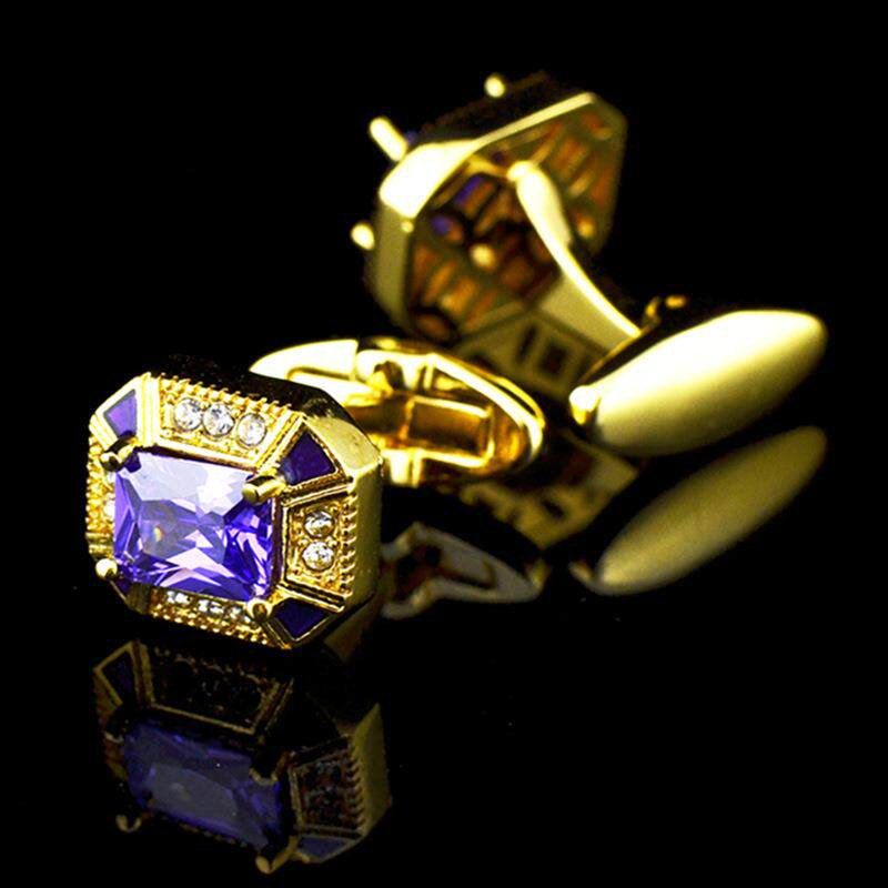 英博镀金紫色锆石袖扣水晶镶钻袖钉法式纽扣707cufflinks/151284c