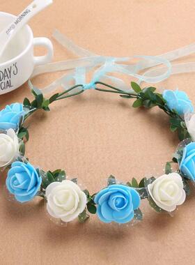 花环订婚韩式新娘头饰婚纱仿真花朵发箍森女海边度假沙滩配饰头花