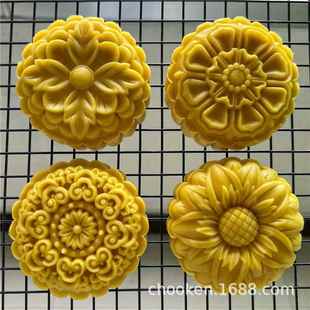 200g手压式 月饼模具150克 磨具mooncakemold 羽毛花卉