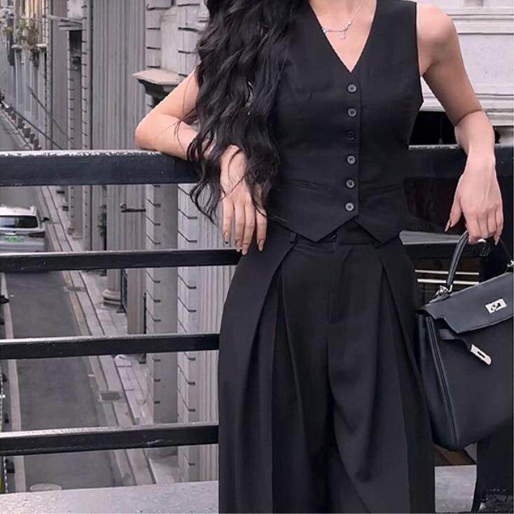 黑色小香风西装马甲背心女款夏季薄款高端洋气时髦小马夹无袖上衣图片