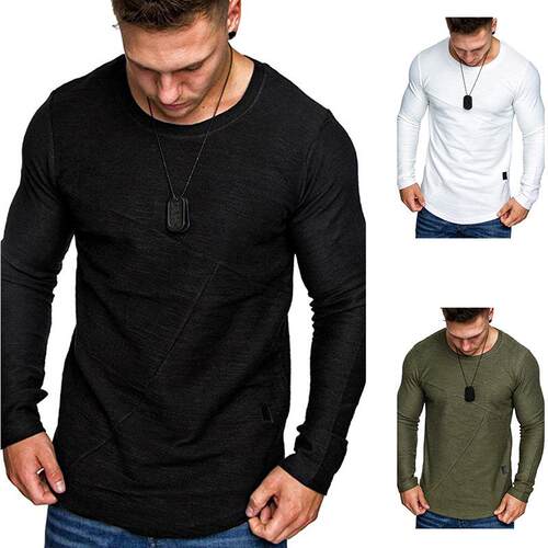 Round neck men's long sleeved T-shirt