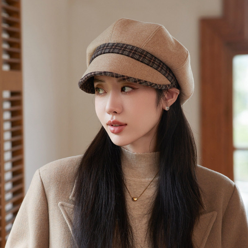 新款时装帽子女秋冬时尚休闲百搭八角帽复古气质报童帽毛呢贝雷帽