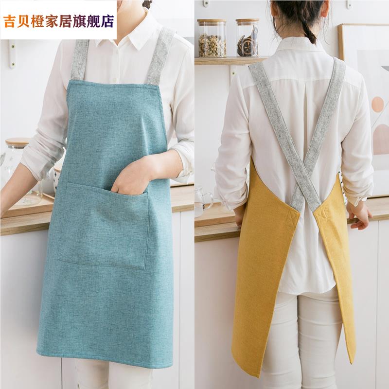 围裙家用厨房交叉防水做饭冬季罩衣纯棉日式可爱女高档棉麻工作服