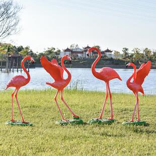 饰小品 仿真玻璃钢火烈鸟雕塑橱窗美陈水池摆件园林草坪落地景观装