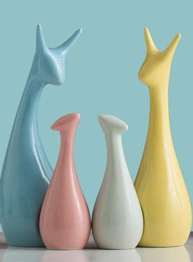 马卡龙小鹿摆件家居饰品陶瓷摆件鹿客厅电视柜工艺品装饰品摆设