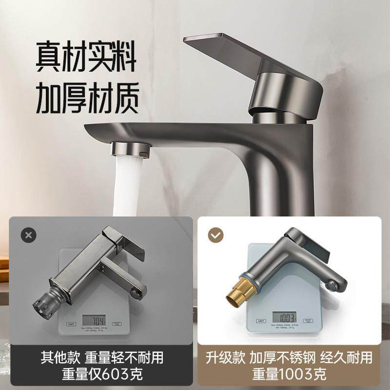 新款直销不锈钢枪灰平面单孔洗脸盆冷热水龙头酒店宾馆家用卫生间