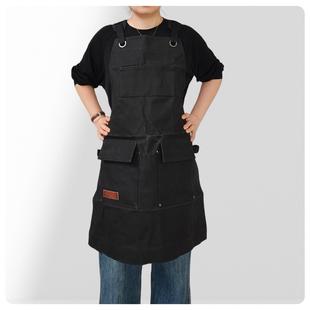 复古油蜡帆布围裙左侧口袋防污易清洗WEB右家用厨房户烧烤围外裙