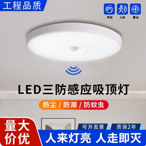 led红外人体雷达感应三防吸顶灯声控灯楼道感应灯楼梯过道吸顶灯A