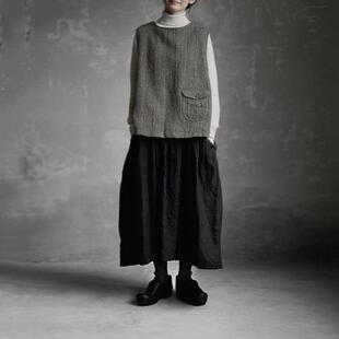 neck round vest half two Back skirt slit