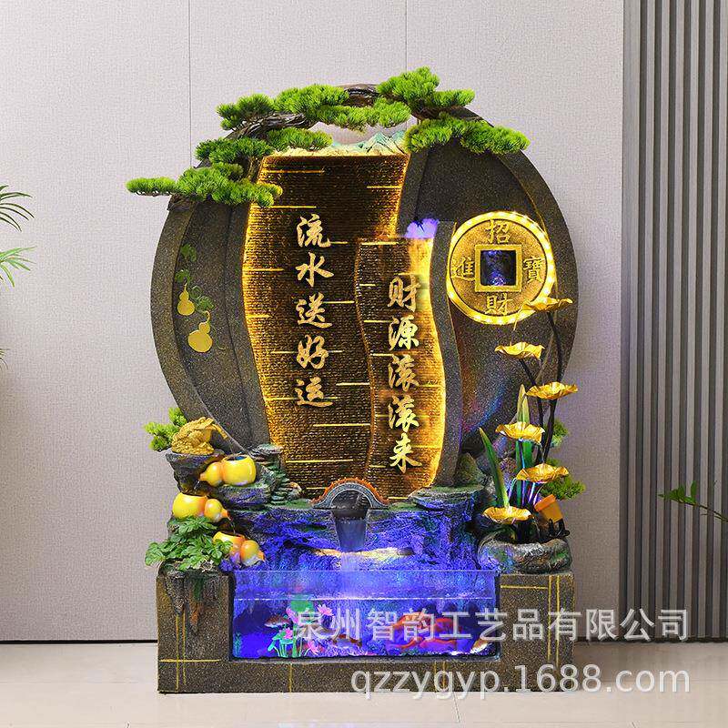 中式假山流水喷泉风水轮生财摆件循环水客厅落地招财鱼缸开业礼品