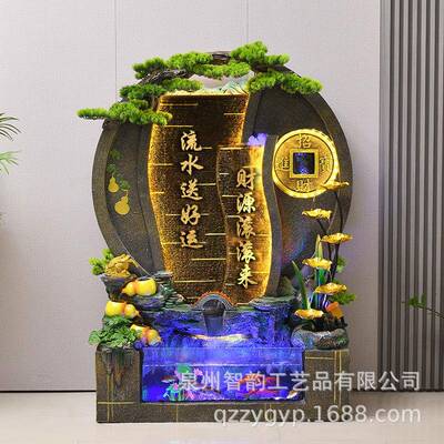 中式假山流水喷泉风水轮生财摆件循环水客厅落地招财鱼缸开业礼品
