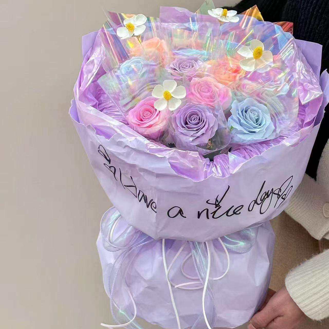 毕业季七彩祥云玫瑰仿真肥皂花束成品情人节花束送女友闺蜜圣诞节