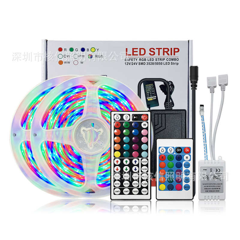 防水灯遥控rgb3528滴44帯套装软键跑马彩色12v 灯led带低压胶键24