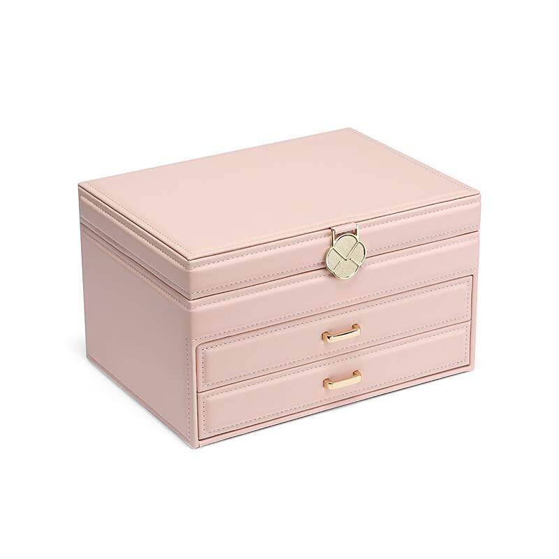 高档高档轻奢首精饰盒收纳抽屉式皮质高级致指耳环钉项链大珠宝戒