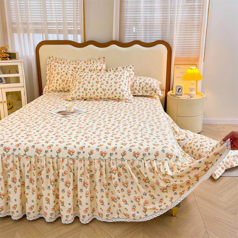 #新款棉印花加厚磨毛床裙秋冬家用1.5m1.8m2m花边床单床罩