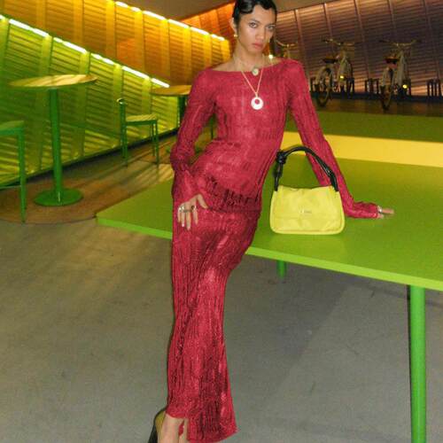 Sheer Knit Long Sleeve Backless Maxi Dress With Back F