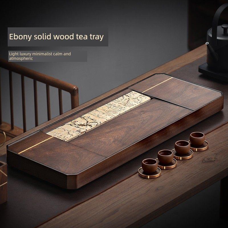 采购产品高端天然乌木实木茶盘,家用高端中国画石客厅茶几,小功