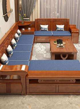 实木沙发胡桃木组全实具两用木家质转木角客厅储ZG-62734物木中式