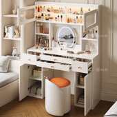 奶油风轻奢梳妆台卧室收纳柜一体现代简约妆台大容量高级感化妆桌