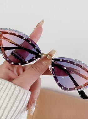 024新款会猫眼镶太阳镜个性潮流墨DJE镜户外钻防晒金属镜派对2聚