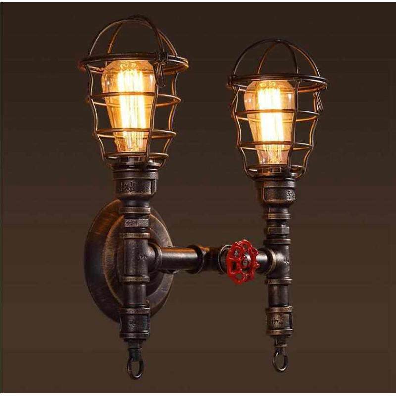 过道水管个性酒吧简约工业双头风仿餐厅复古网罩壁灯美式壁灯古铜,家装灯饰光源,壁灯,淘宝优惠券,粉丝福利购,淘宝优惠卷